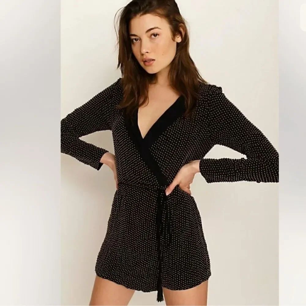 Free People Gems Of Sahara Embellished Studded Romper Black
